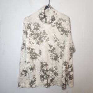 J Jill Ivory Gray Floral Angora Blend Rib Turtleneck Size X Large